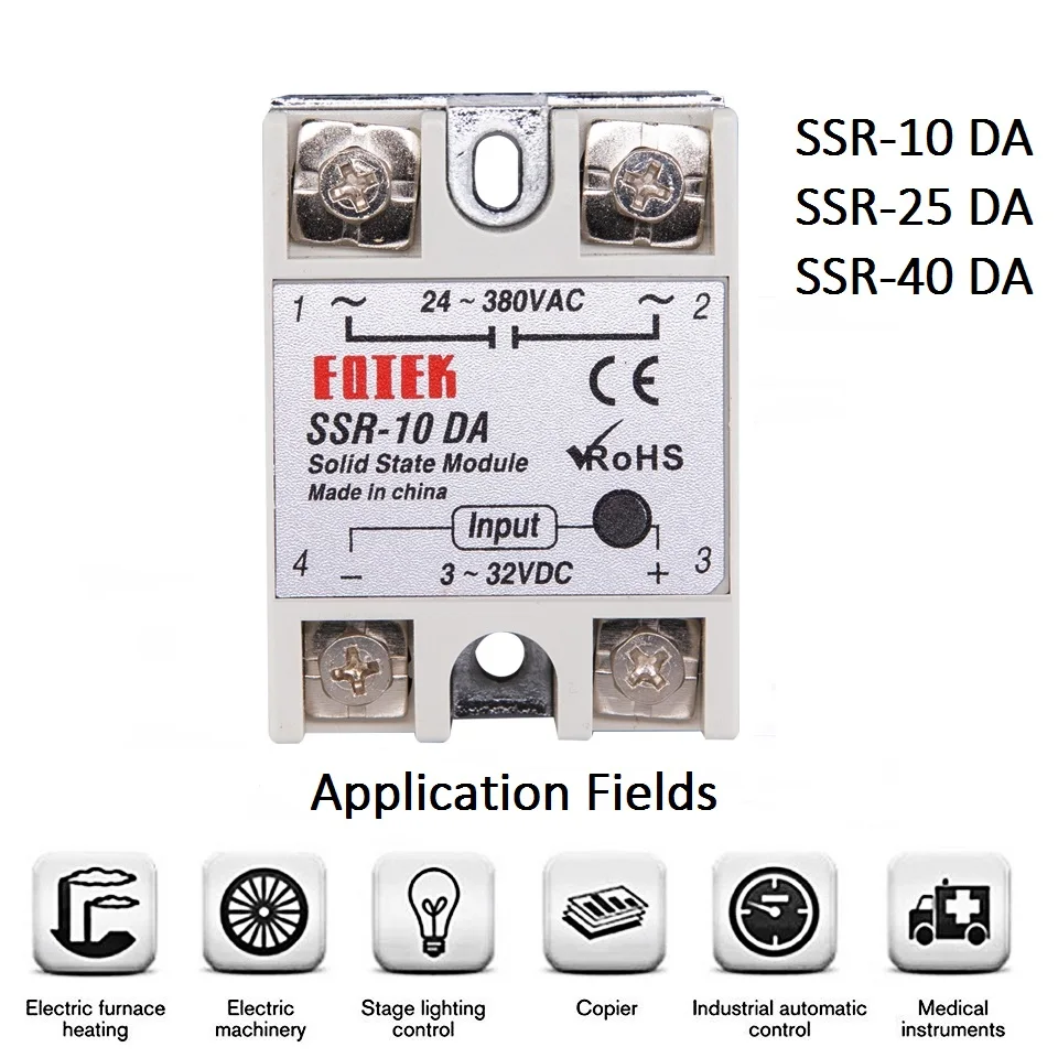 Однофазное твердотельное реле SSR-10DA/20DA/25DA/40DA DC control AC SSR в белом корпусе |