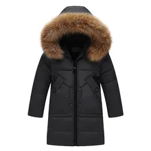 Детская зимняя парка с капюшоном из искусственного меха для девочек пуховое пальто куртка-пуховик детская теплая верхняя одежда с капюшоном, пальто для мальчиков, одежда Traje# Y1