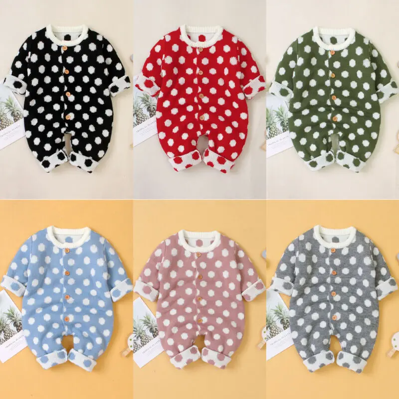 Осенняя одежда для новорожденных девочек вязаный свитер комбинезон в горошек шерстяной зимний костюм