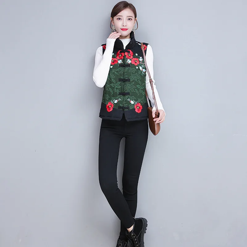 

E5338 @ Feimina 2019 New Style Ethnic-Style Jacquard Embroidery Frog Cotton Vest Dissection Has in Thick Cotton-padded Clothes