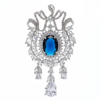 

5A Cubic Zirconia Blue Dangle Olive Branch Brooch Broach Pin High Quality Women Jewelry Dress Accessories B0068BLU