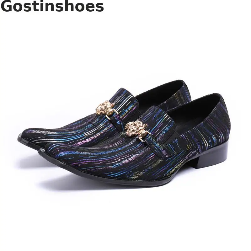 

Men Shoes Fashon Striped Genuine Leather Men Oxfords Casual Shoes Pointed Toe Slip On Set Foot Party Wedding Office Shoes Men