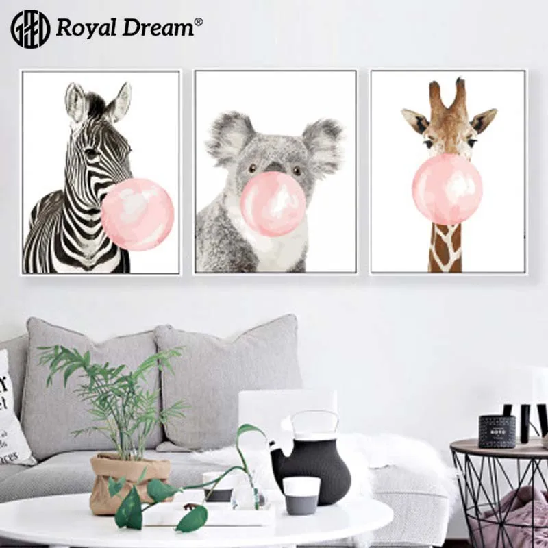 

DIY Digital Oil Painting Animal Blowing Bubbles Hand-Painted Oil Painting Living Room Wall Oil Painting Decoration Digital Oil P