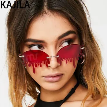 

Fashion Sunglasses Women 2020 Vintage Unique Tears Shape Rimless Steampunk Sun Glasses Female Shades lunette de soleil femme