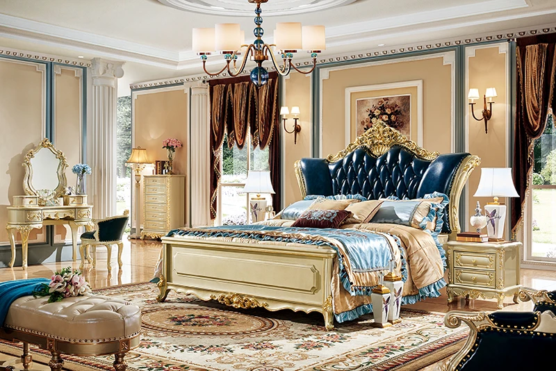 Античная французская роскошная мебель для спальни твердой древесины Золотой прикроватный столик