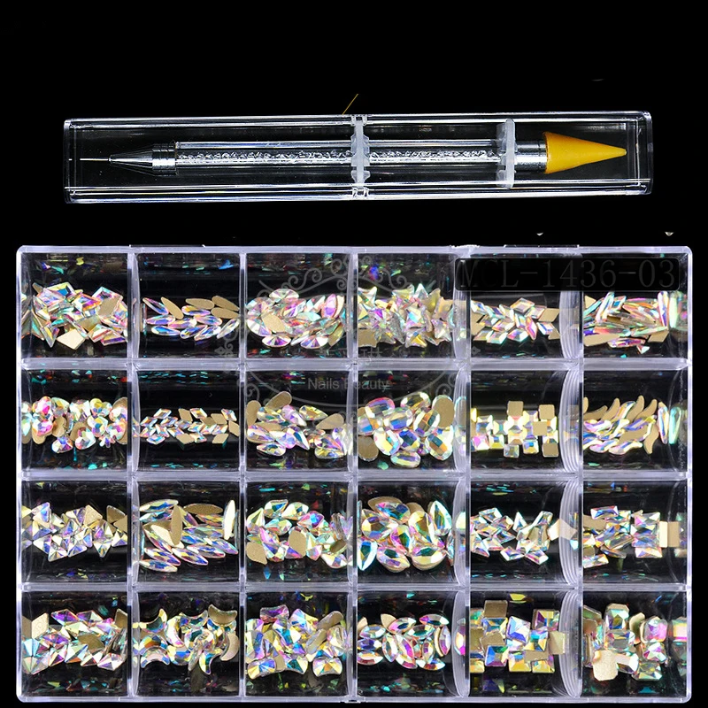 Nail Rhinestone Set 480pcs/Box With One PC Dot Pen Crystals AB DIY Rhinestones Gold Bottom Glass Stones For Nail Art Accessories 2