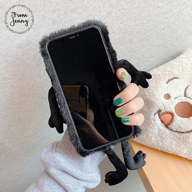 От Jenny осень и зима плюшевый для iPhone 11 Pro x xr xs max 7 8 Plus милый черный злодей Мобильный защитный мягкий чехол