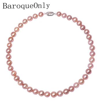 

BaroqueOnly Natural freshwater pearl necklace 10-11mm Edison pearl 925 sterling silver Chokers Necklaces jewelry for women NCC