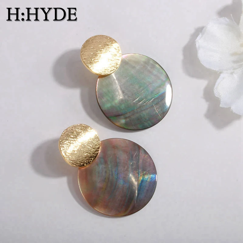

H:HYDE Shell Geometric Round Dangle Earrings For Woman Oversize Big Gold Drop Earrings Wedding Boho Korean Fashion Jewelry