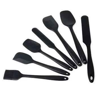 

1 Set/7pcs Prctical Silicone Scraper Cream Spatula Baking Gadget Baking Supplies Kitchen Utensil for Home Bakery (Black)