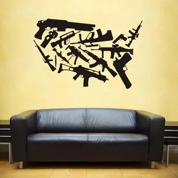 

US Weapon Map Wall Stickers Large New Design Coffee Shop Pattern Wall Decal Vinyl Poster Sticker USA GunMap Decals