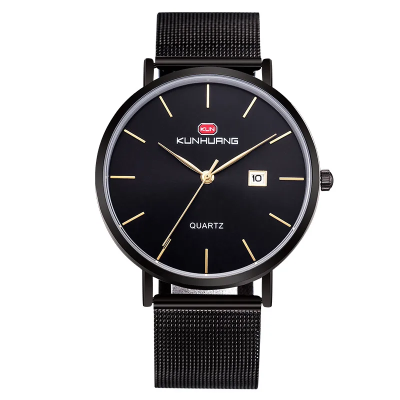 

KUNHUNAG Mens Watches Top Brand Luxury Gold Quartz Clock Mesh Strap Casual Sport Men Watch Relogio Masculino Drop Shipping