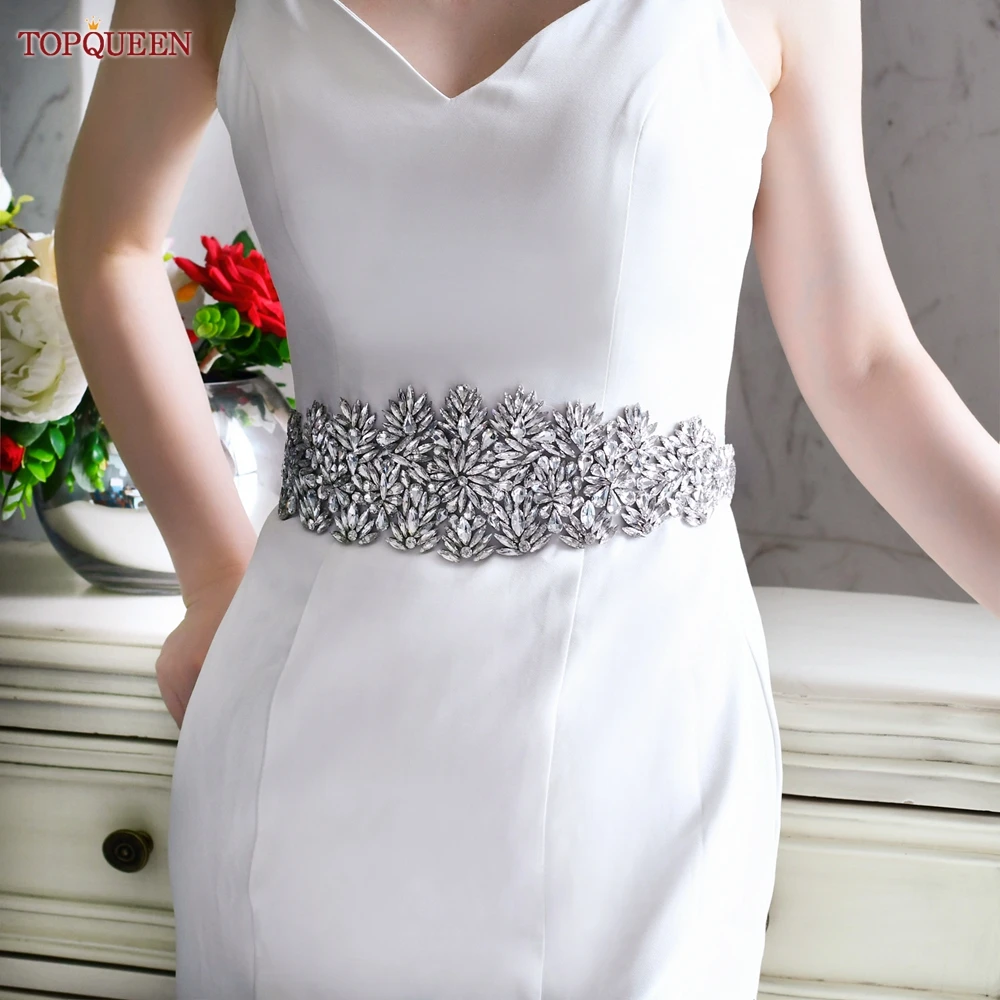 TOPQUEEN-cinturones de boda plateados S15 para mujer, cinturones anchos para cinturón de diamantes de imitación de lujo para vestido de novia, cinturón de diamantes - AliExpress