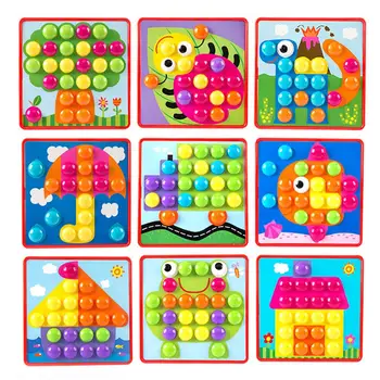 

Kids 3D Puzzles Toy Colorful Buttons Assembling Mushrooms Nails Kit Baby Mosaic Composite Picture Puzzles Board Educational Toy