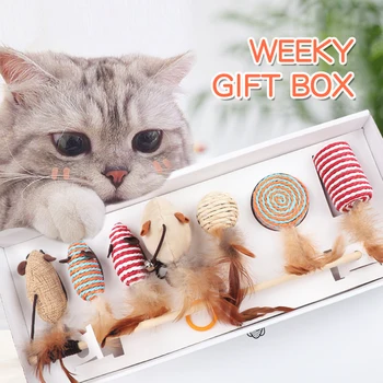 

7 Pcs Cat Toys Feather Kitten Interactive Funny Cat Fishing Rod Game Wand Feather Toy Pet Supplies Cat Accessory Handmade