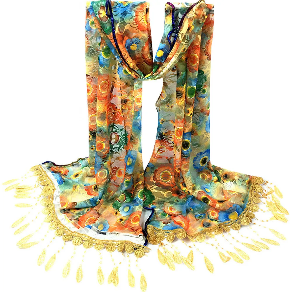 1 шт. цветочный кружевной женский длинный шарф с этническим принтом бахромой шарфы весенние мягкие женские пашмины из вискозы тонкие летние шали платки с кисточками# B