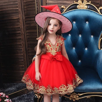 

Girls Princess Dress 3M-11Years Floral Star Halloween Party Tulle Dress Hat Cosplay Vestidos Children Clothes Birthday Clothing
