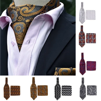 

Vintage Men's Wedding Paisley Floral Jacquard Woven Self Cravat Tie Ascot