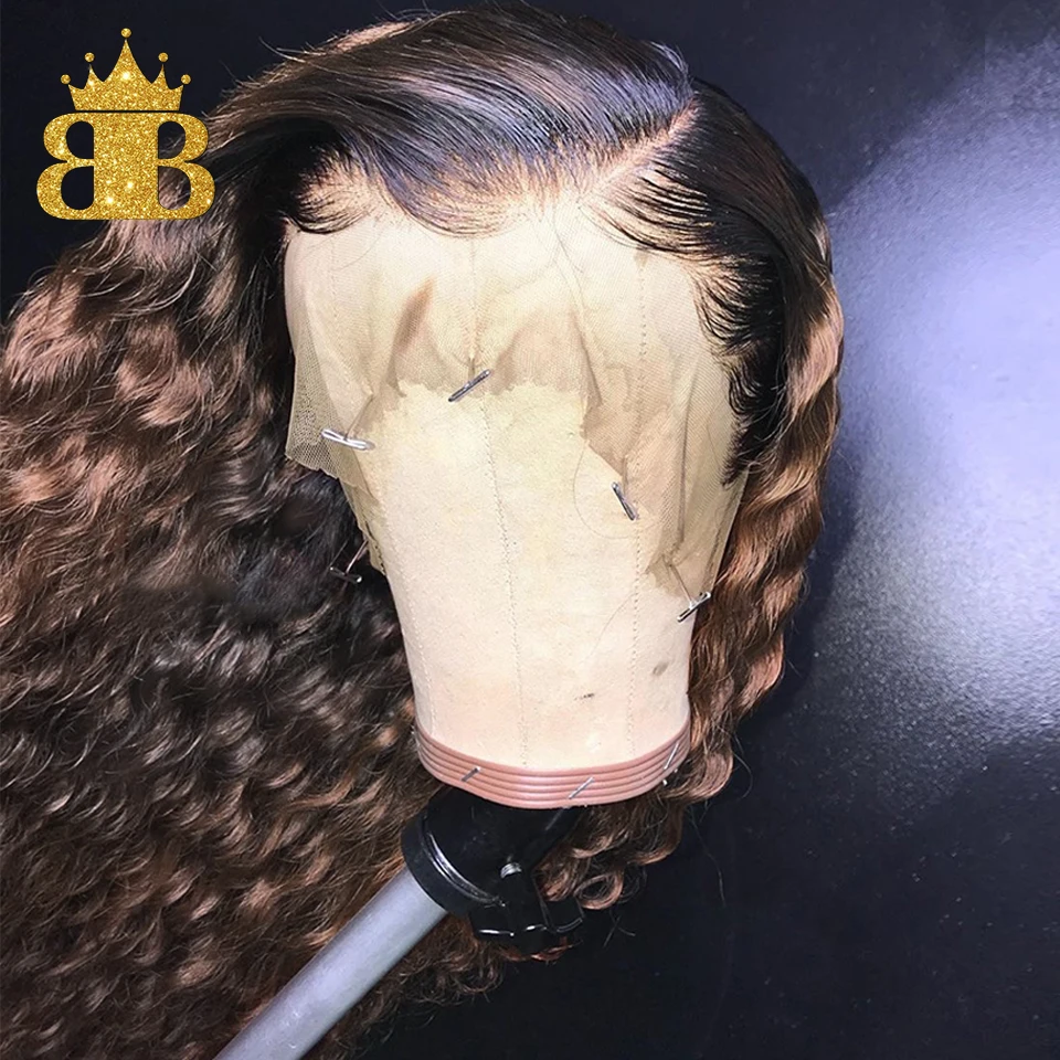 13*4 бразильские T1b/30 длинные кудрявые человеческие волосы на кружеве парики для женщин Remy парик Омбре нагрудник 130% плотность