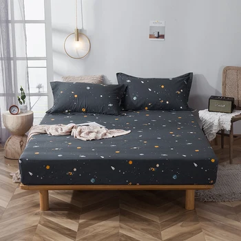 

Modern Simple Cotton Bed Sheet Fitted Sheet Cover Four Corners Elastic Skin-friendly Soft Printed Home Textile Sheet Cover 1pcs
