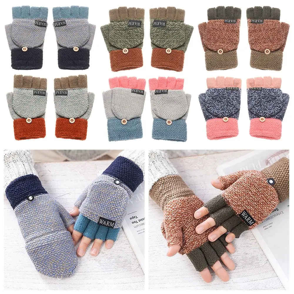Fashion Hot Men Women Thickening Wool Gloves Half-finger Gloves Winter Warm Mittens Exposed Finger Flexible Flip Knitted Glove