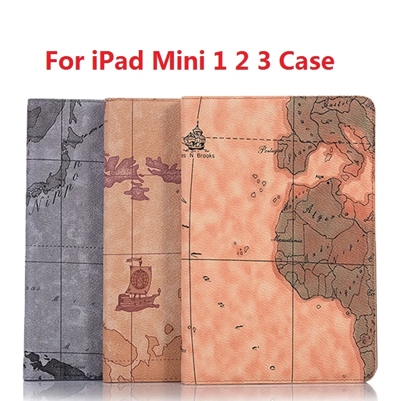 7.9'' Cartoon Flip Coque for iPad mini 4 Case A1538 A1550 Print Map PU Leather Slot Card Stand Funda for iPad mini 4 Case Folio 