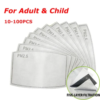

10/20/50/100PCS PM2.5 Mask Filter Paper 5Ply Anti Dust Mouth Face Mask Carbon Cotton Disposable Filter Protective For Adult Kids