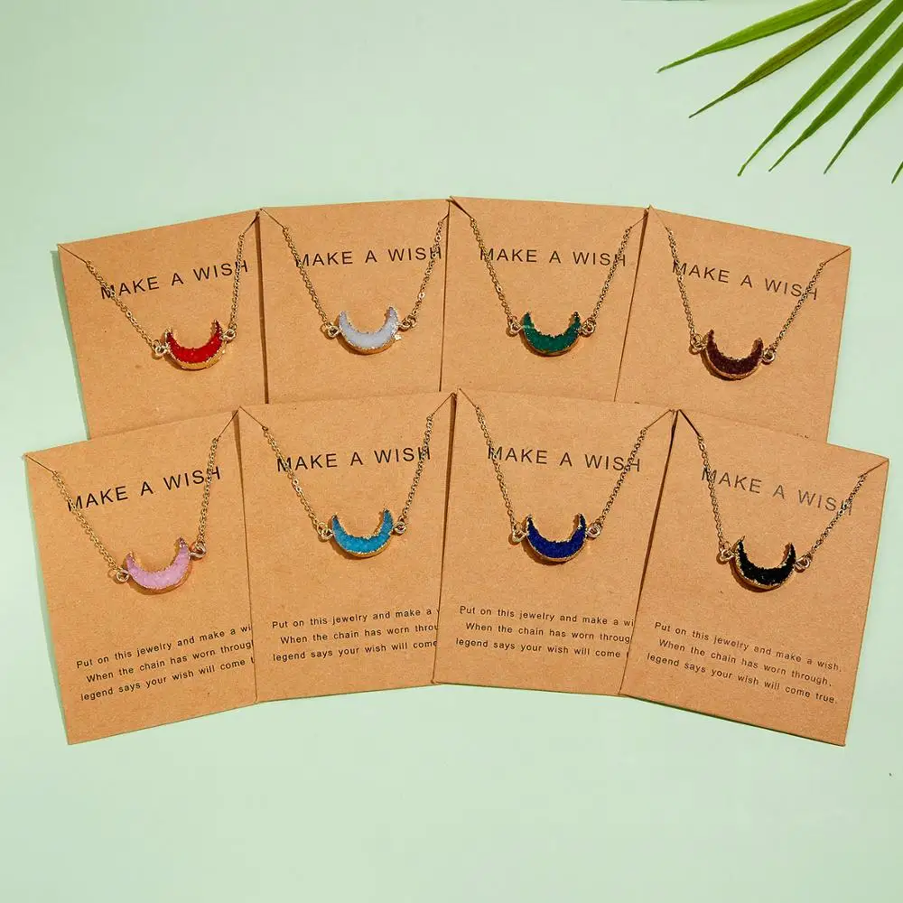 

New Creative Colorful Moon Natural Stone Resin Pendant Necklace Women Gold Chain Charm Necklace for Female Fashion Jewelry Gift