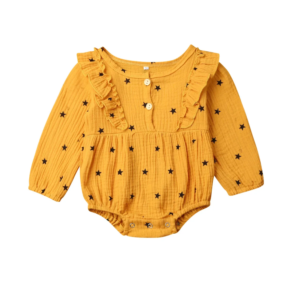 Новинка для новорожденных; Одежда для маленьких девочек в стиле пэчворк с длинными рукавами и оборками боди с принтом со звездой, для новорожденных, Детский комбинезон из хлопка и льна, наряд на возраст от 0 до 18 месяцев - Цвет: Цвет: желтый