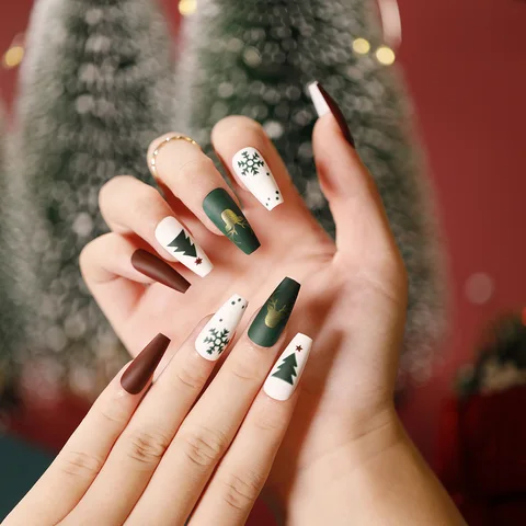 Pcs Bling Fake Nails Coffin Press On Nails Short Acrylic Reusable False Nails Tips Party Christmas Nails For Women Girls