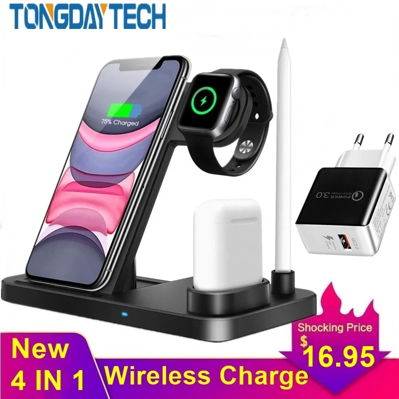 Tongdaytech Быстрое беспроводное зарядное устройство Qi для Apple Airpods Watch 5 4 3 2 1 беспроводная зарядная станция для Iphone 8 11 XR XS Pro Max