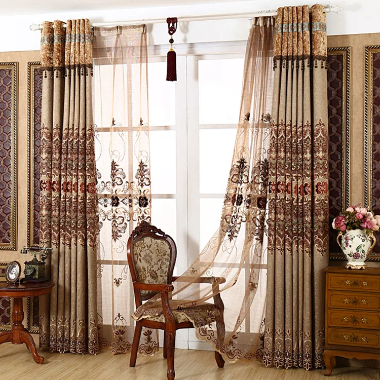 

European High Precision Water Solution Hollow Embroidery Semi-shading Curtains for Living Dining Room Bedroom.