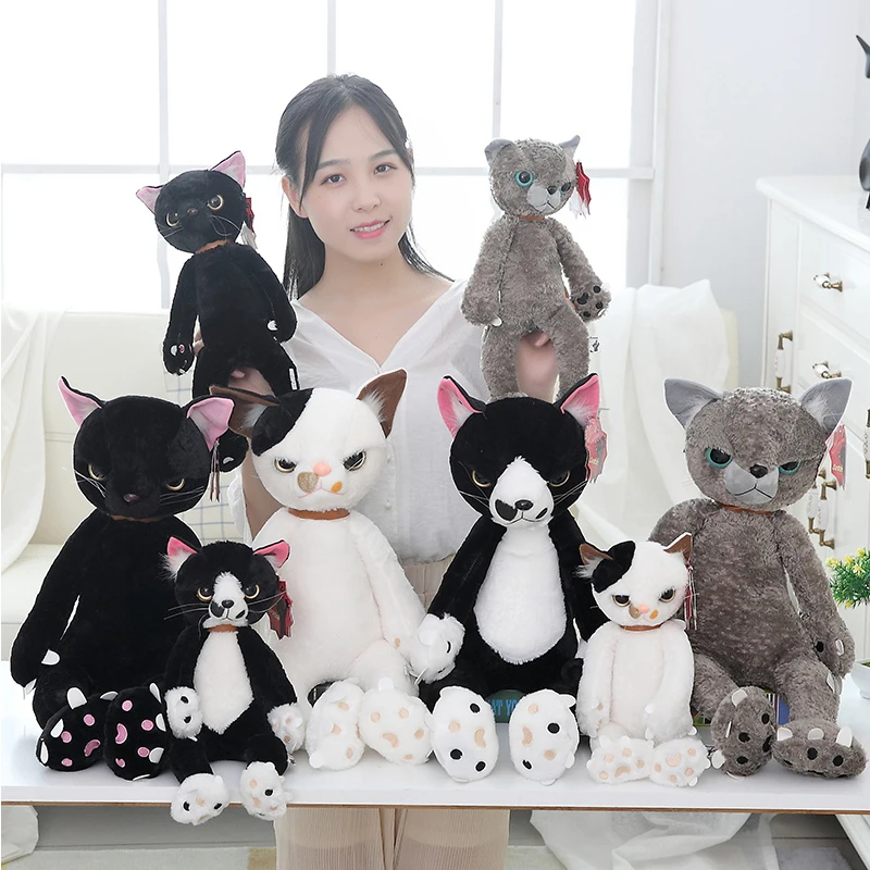 40/60cm Stuffed unhappy Cats Plush Toys Japan Scratch Kitten Peluche Sharp Paw Neko Soft Children Kids Novel Gifts Appease Sleep | Игрушки и