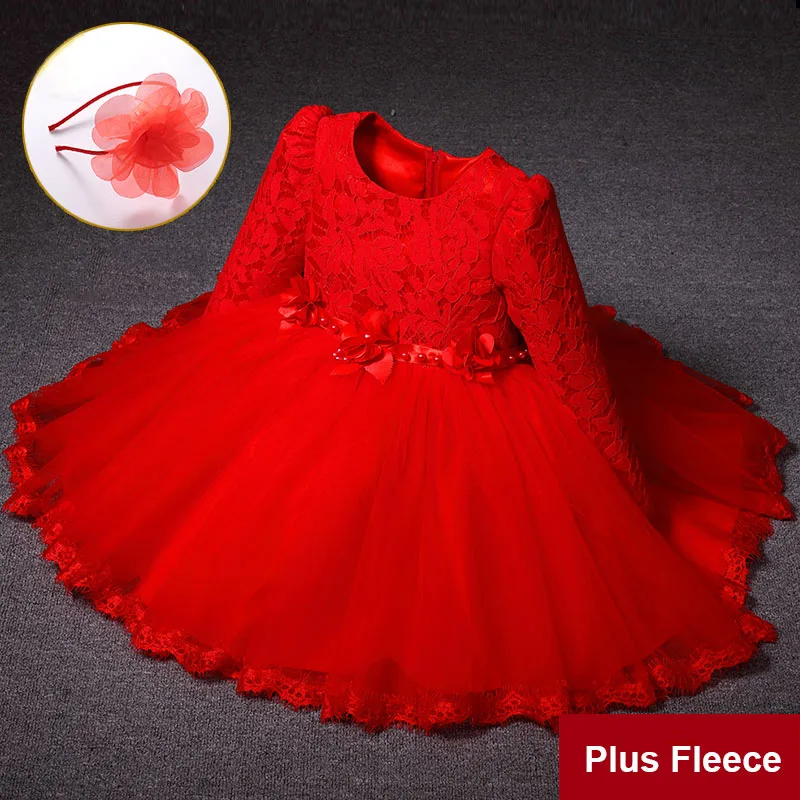 red plus fleece Модное кружевное бальное платье белого, красного и розового цвета для маленьких девочек, вечерние платья для девочек на зиму, одежда для детей от 12 месяцев до 9, 10, 12 лет - Color: red plus fleece
