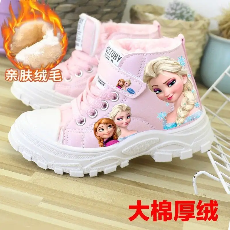 Disney Children's Boots for girls Plush warm Autumn Winter kids shoes Frozen Elsa Snow boots Girl Casual Short waterproof | Детская