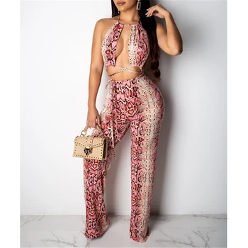 

Summer Snakeskin Print Outfits Sexy Two Piece Set Strapless Top And Long Pants Women Sets Party 2 Piece Set Women Outfits Sets