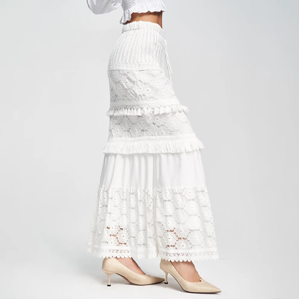 Phi Star брендовая последняя дизайнерская модная женская белая кружевная хлопковая юбка миди с высокой талией