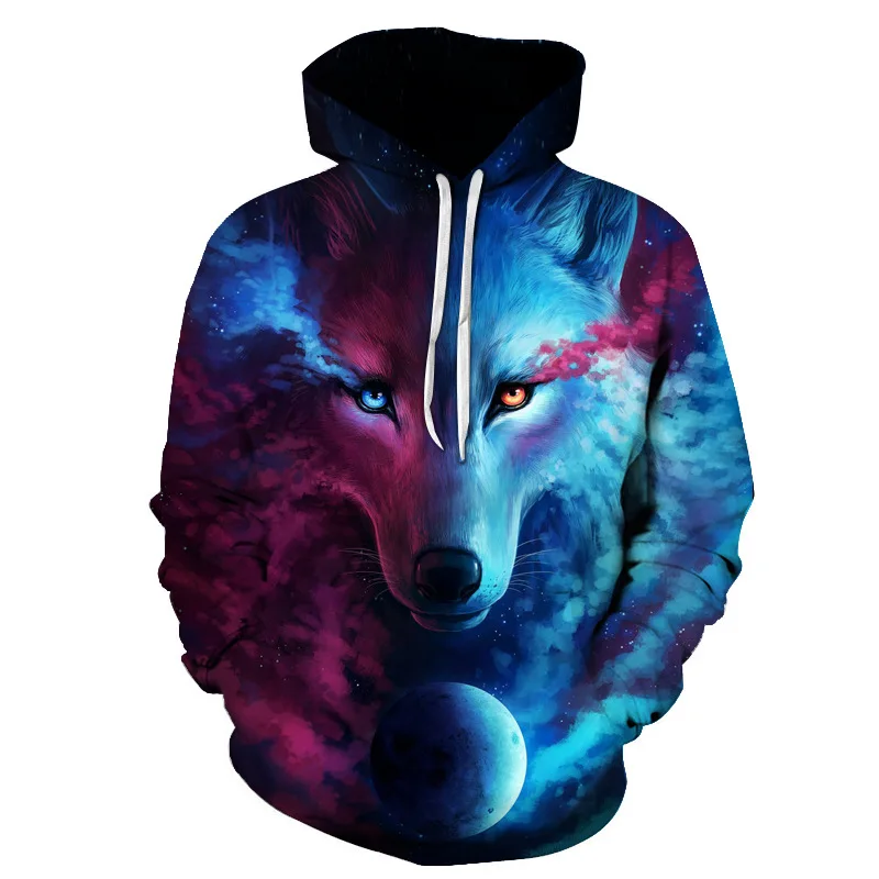 3d-printed Wolf men and women sportswear long-sleeved pullover hoodie streetwear hip-hop sweatshirt loose jacket jacket harajuku