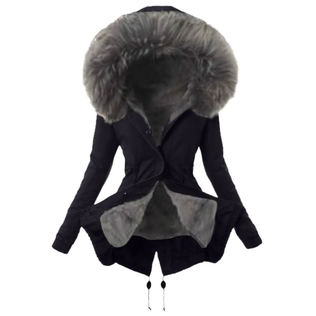 JAYCOSIN S-3XL Ladies Fur Coat Womens Winter Warm Thick Long Jacket Hooded Overcoat Solid Long Sleeve Snow Outdoor Wear