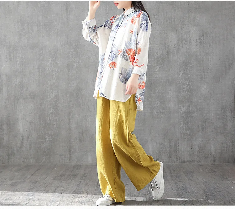Женская рубашка с цветочным принтом в стиле ретро с длинными рукавами, весенние Свободные повседневные блузки на пуговицах, универсальные хлопковые льняные топы, женская одежда