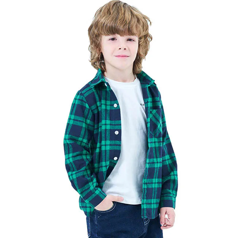 

Children Long Sleeve Shirt Turn-down Collar Plaid Girl Shirts For Boys Fashion 100% Cotton Kids Cool Clothes 2-12 Years