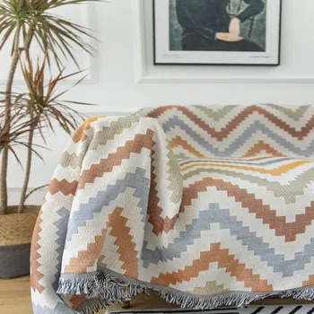 

Geometric Patterns Cotton Knitted Throw Blanket Double-sided Travel Robe Throws Sofa Bed Living Room Blanket Decorative