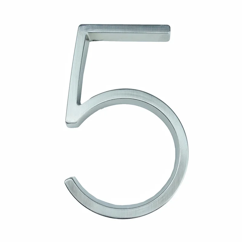 

12cm Big 3D Modern House Number Door Home Address Numbers for House Number Digital Door Outdoor Sign Plates 5 Inch. #5 Silver