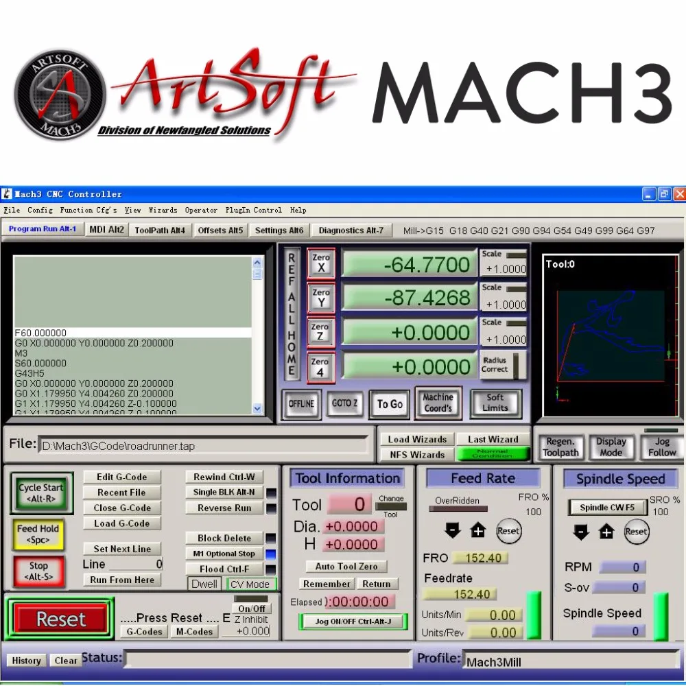 Программное обеспечение Artsoft Mach3 на английском/французском языке управление