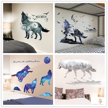 

[shijuekongjian] Wolf Wall Stickers DIY Cartoon Animal Mural Decals for Kids Rooms Living Room Nursery House Decoration