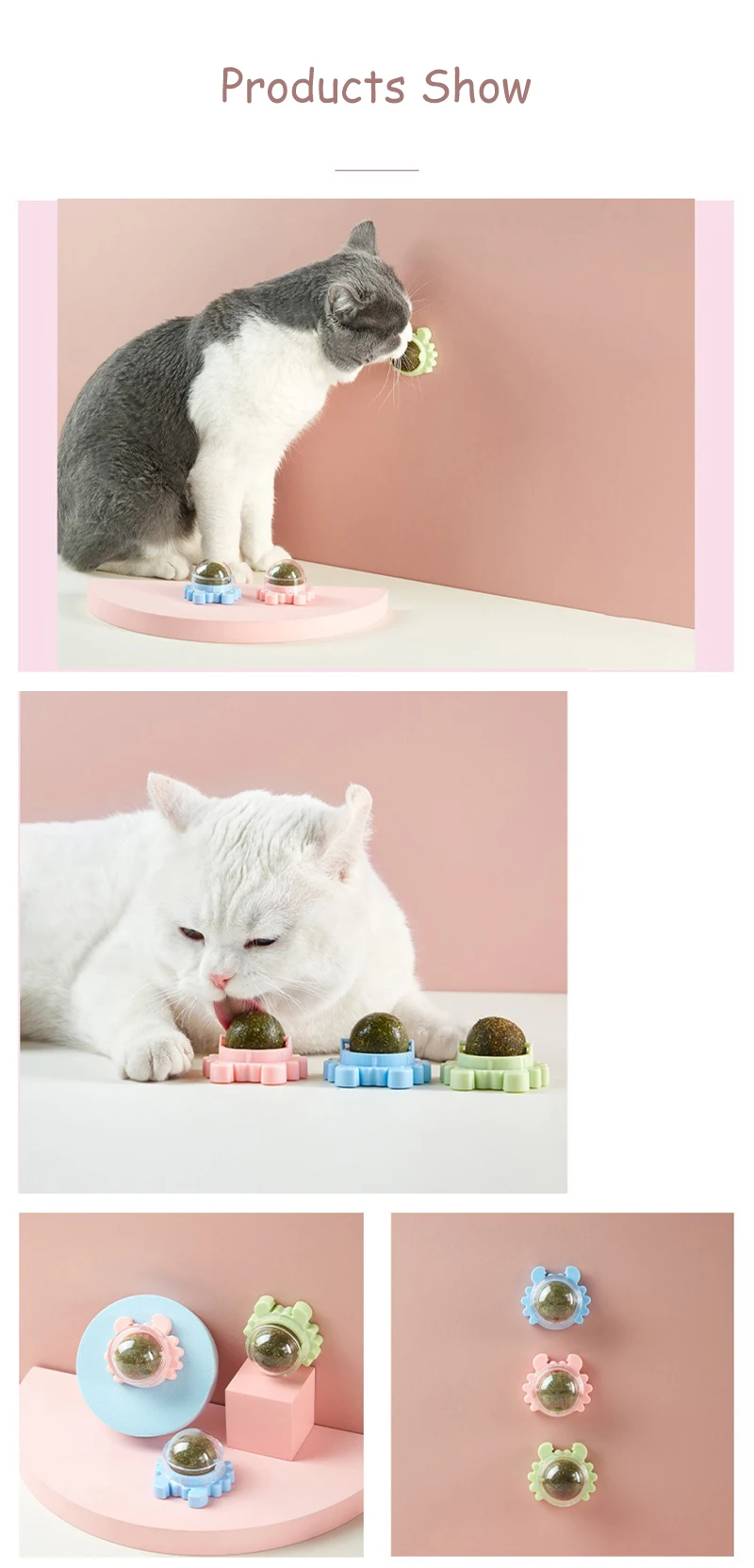 Catnip Wall Ball Toys for Cats Rotatable Snack Edible Balls Refillable Dental Treats Care Teeth Edible Licking Toys for Kitten