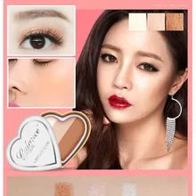 Fashion love girl-мягкая Радужная блестящая пудра в форме сердца, тени для век, румяна, макияж, три цвета, перламутровый цвет земли