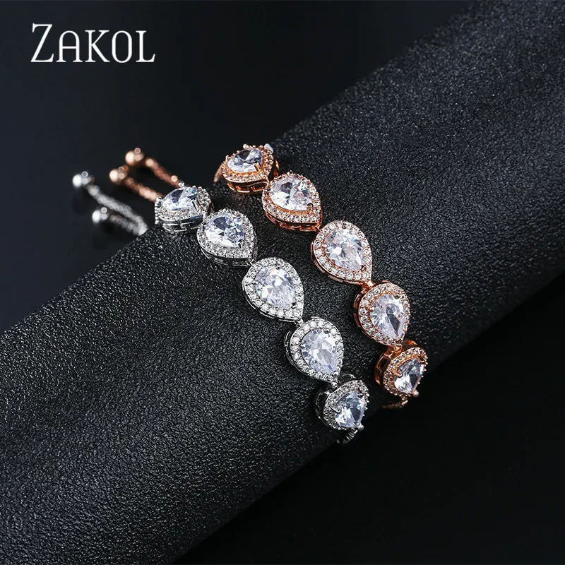ZAKOL, браслет из белого золота с регулируемой цепочкой, браслет с кубическим цирконием, браслеты и браслеты для женщин, ювелирные изделия FSBP2094