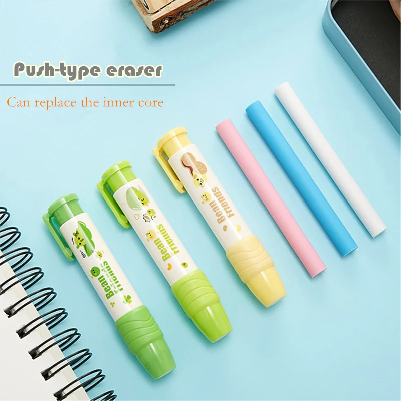 8Pcs Pencil Retractable Click Eraser Colourful Premium Pen Style Rubber Stick Erasers Mechanical Grip Eraser for Kids Students Artist Painting Writing