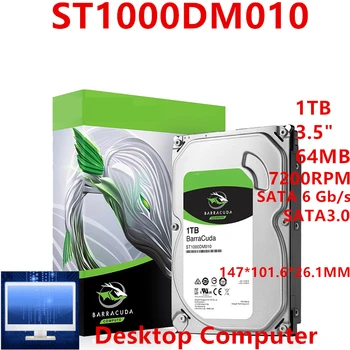 New HDD For Seagate Brand BarraCuda 1TB 3.5" SATA 6 Gb/s 64MB 7200RPM For Internal Hard Disk For Desktop HDD For ST1000DM010 1